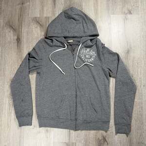 Womens Y2K Hollister California 1922 Heather Grey Full-Zip Hoodie Surf Medium